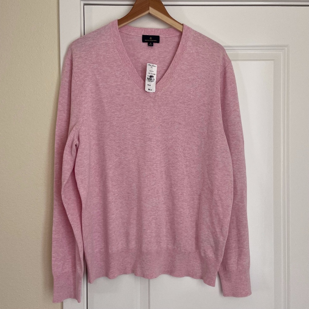 Broooks Brothers Men's New Pink V-Neck Pullover Sweater 100% Cotton Medium